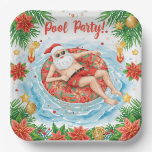 Christmas Pool Party with Santa Claus Paper Plate