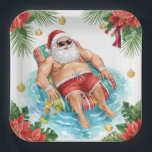 Christmas Pool Party with Santa Claus  Paper Plate<br><div class="desc">Make your holiday table shine with these festive Christmas Pool Party Napkins featuring Santa Claus relaxing by the pool.  Perfect for beach lovers,  warm-climate Christmas gatherings,  and tropical holiday parties,  this design brings sunshine and Christmas cheer together. Ideal for poolside brunches,  BBQs,  or Christmas in July celebrations.</div>