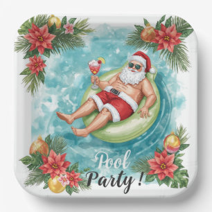 Christmas Pool Party with Santa Claus Paper Plate