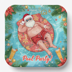 Christmas Pool Party with Santa Claus  Paper Plate