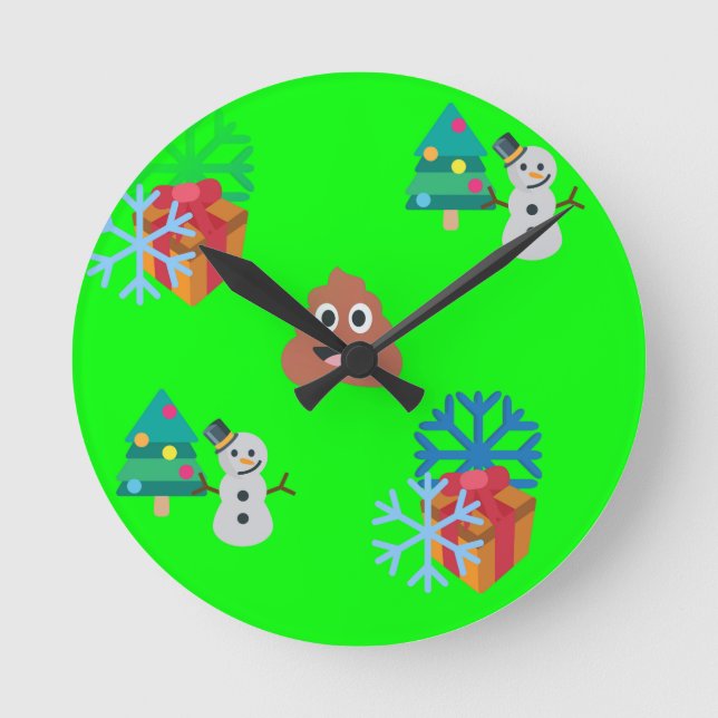 christmas poop emoji round clock (Front)