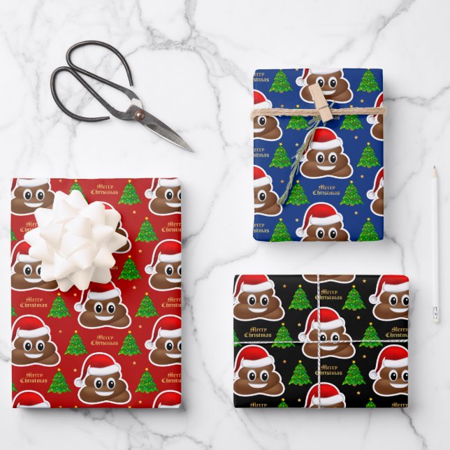 christmas poop emoji with santa hat wrapping paper (Front)