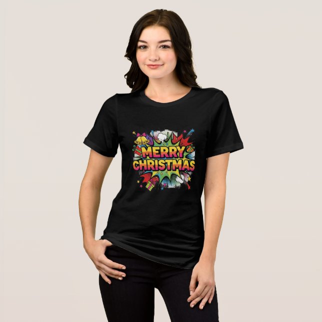 Christmas Pop Art Comic Explode Tri-Blend Shirt (Front Full)