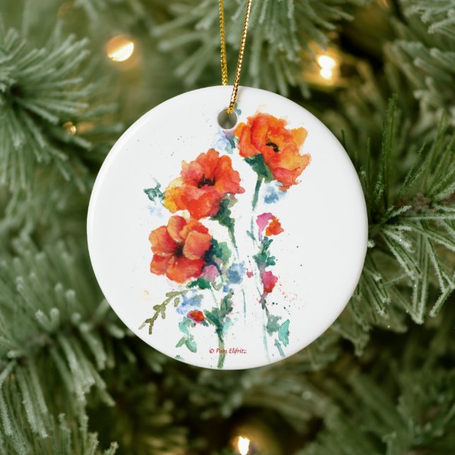 Christmas Poppies Three for Our Hearts Ceramic Ornament (Tree)