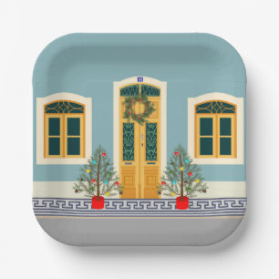 Christmas Portuguese Festive House Paper Plate