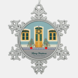 Christmas Portuguese Festive House Snowflake Pewter Christmas Ornament
