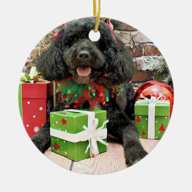 Christmas - Portuguese Water Dog - Yanda Ceramic Ornament (Front)