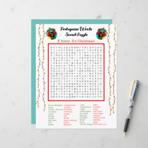 Christmas Portuguese Word Search Puzzle for Kids