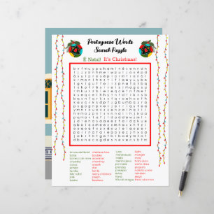 Christmas Portuguese Word Search Puzzle for Kids