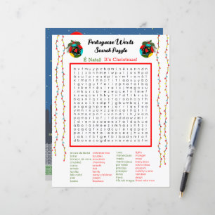Christmas Portuguese  Word Search Puzzle for Kids