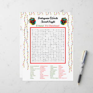 Christmas Portuguese Word Search Puzzle for Kids