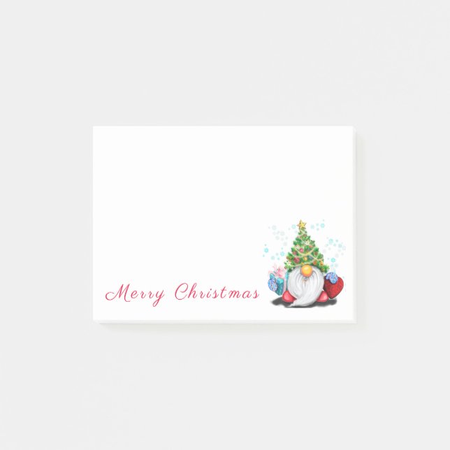 Christmas Post it Notes Gnome with Gift (Front)