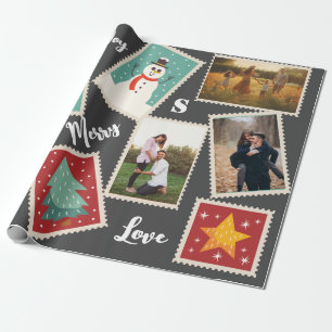 Christmas Postage Stamp Funny Personalized Black Wrapping Paper