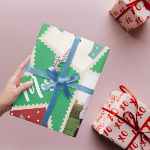 Christmas Postage Stamp Funny Personalized Green Wrapping Paper