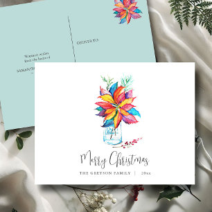Christmas Postcard Colourful Botanical Poinsettia