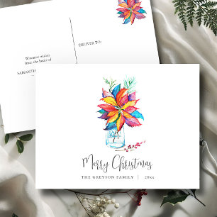 Christmas Postcard Colourful Botanical Poinsettia