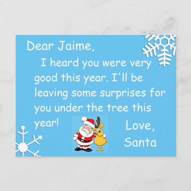 Christmas Postcard from Santa to a child (Front)