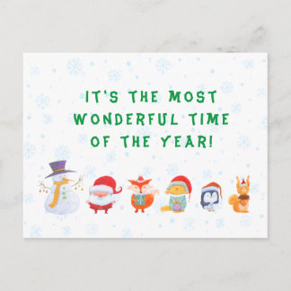 Christmas postcard of Santa and his animal friends