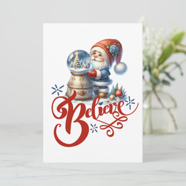 Christmas postcard with cute gnome and snow globe (Standing Front)