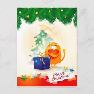 Christmas postcard with sweet kitten