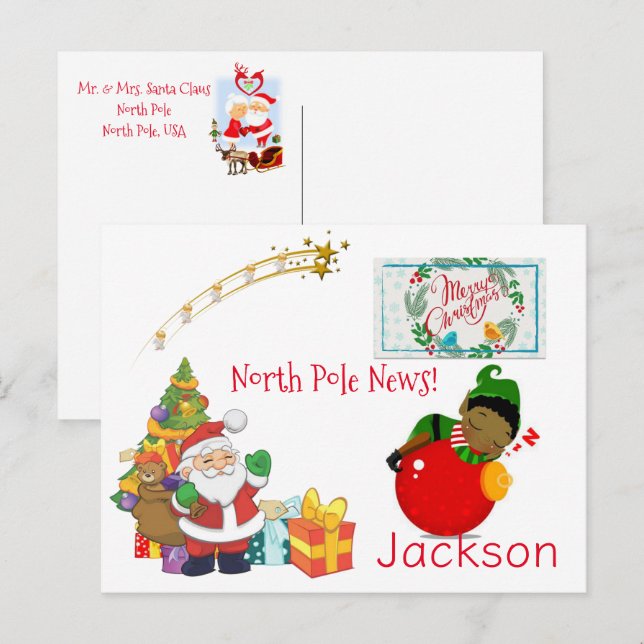 Christmas Postcards North Pole Santa Elf (Front/Back)