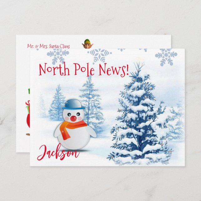 Christmas Postcards North Pole Snowman  (Front/Back)