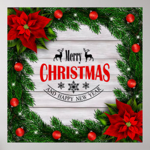 Christmas poster with branches and decoration