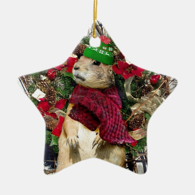 Christmas  Prairie Dog Ceramic Ornament (Front)