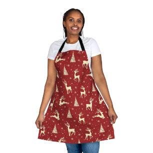 Christmas Prancing Gold Deer Holiday Apron