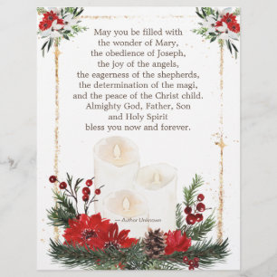 Christmas Prayer Candles Red Flowers Letterhead