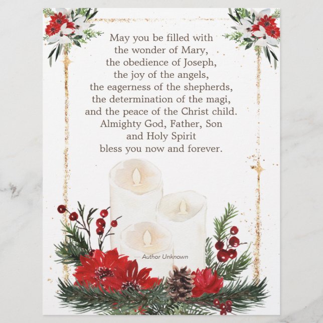 Christmas Prayer Candles Red Flowers Letterhead (Front)