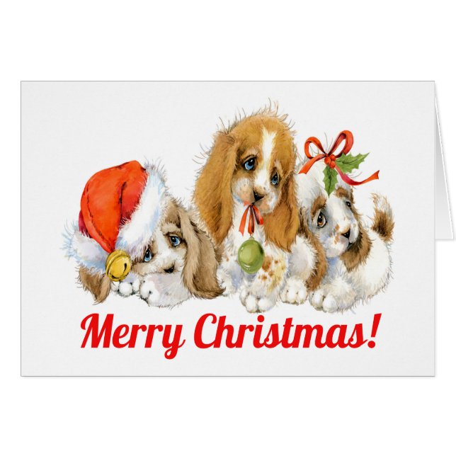 Christmas Precious Puppies Card (Front Horizontal)
