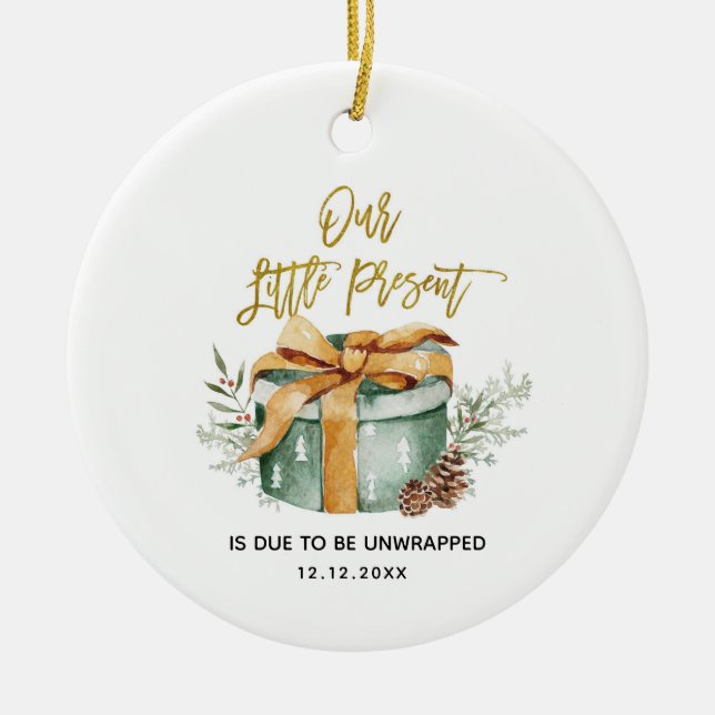 Christmas Pregnancy Announcement Ceramic Ornament (Front)