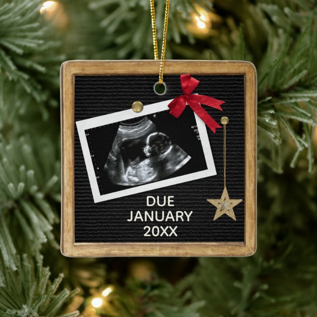 Christmas Pregnancy Announcement Peg Letter Board Ceramic Ornament (Tree)