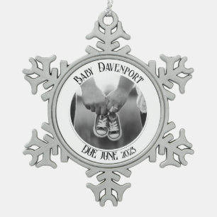 Christmas Pregnancy Announcement Photo Snowflake Pewter Christmas Ornament