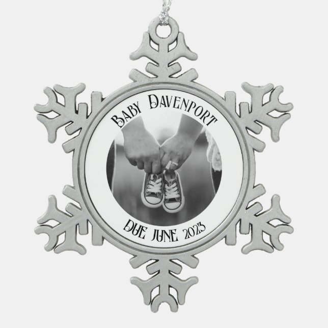 Christmas Pregnancy Photo Snowflake Pewter Christmas Ornament (Front)