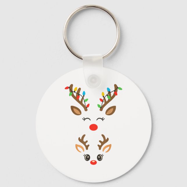 Christmas Pregnancy Reindeer Xmas Lights New Mom T Keychain (Front)
