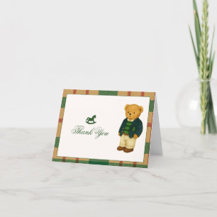 Christmas Preppy Bear Baby Shower Thank You Card