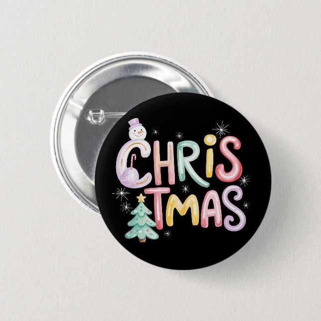 Christmas Preppy Tree Snowman Glitter Coquette 2 Inch Round Button (Front & Back)