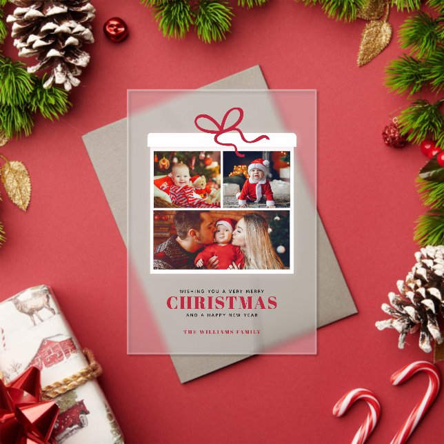 Christmas Present 3 Photo Collage Acrylic Invitations (Insitu (Holiday))