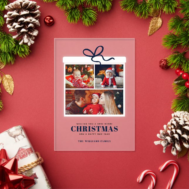 Christmas Present 3 Photo Collage Acrylic Invitations (Insitu (Holiday))