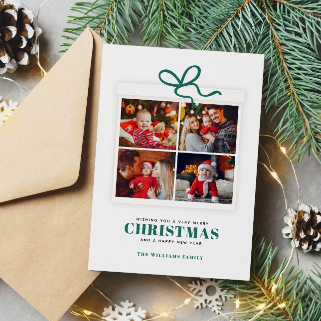 Christmas Present 4 Photo Collage Holiday Card (Creator Uploaded)