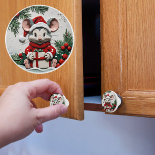 Christmas Present and Mouse Ceramic Knob