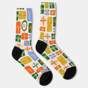 Christmas Presents Pattern with Monogram Socks