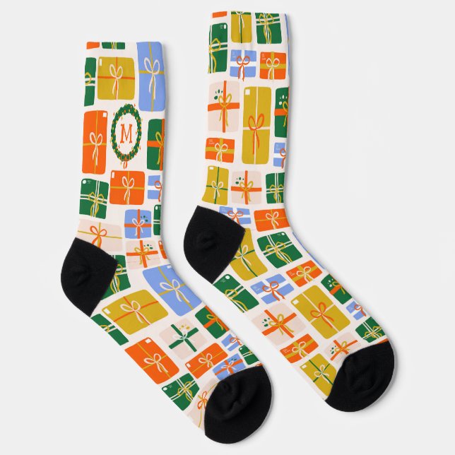 Christmas Presents Pattern with Monogram Socks (Right)