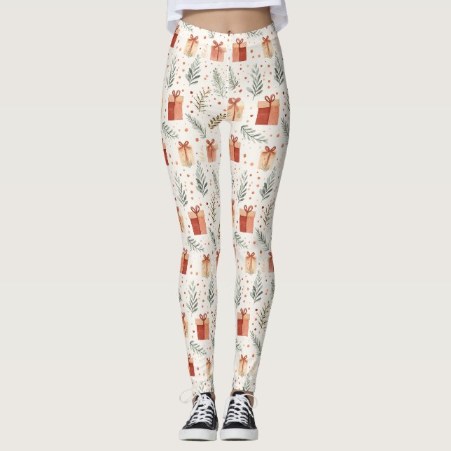 Christmas Presents, Polka Dots and Botanicals Leggings (Front)