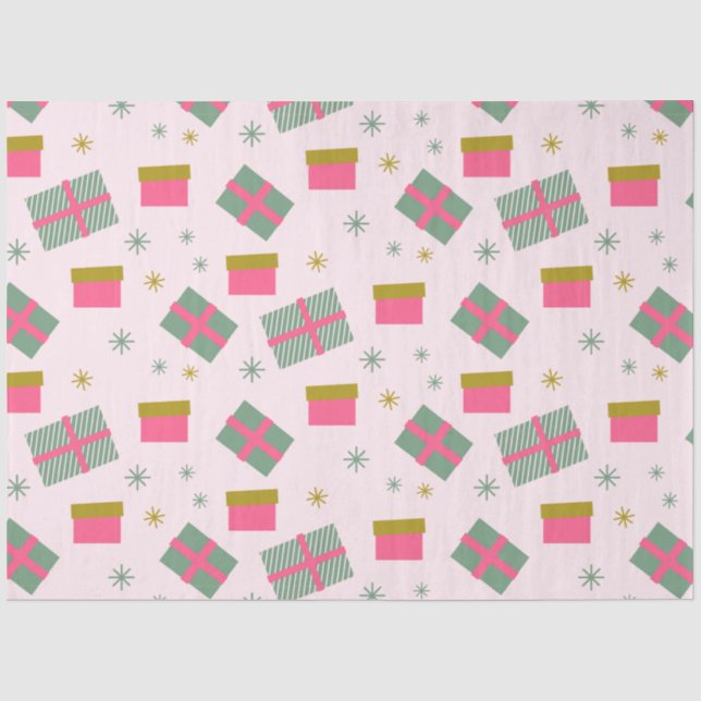 Christmas Presents Snowflakes Pink Christmas Tissue Paper (Front)