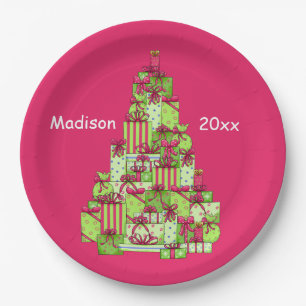 Christmas Presents Tree Name Personalized Paper Plate