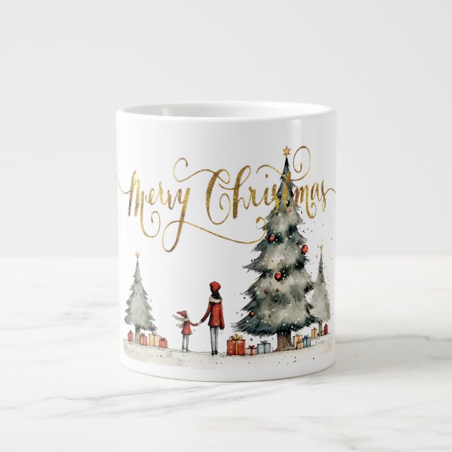 Christmas presents under the tree large coffee mug (Front)