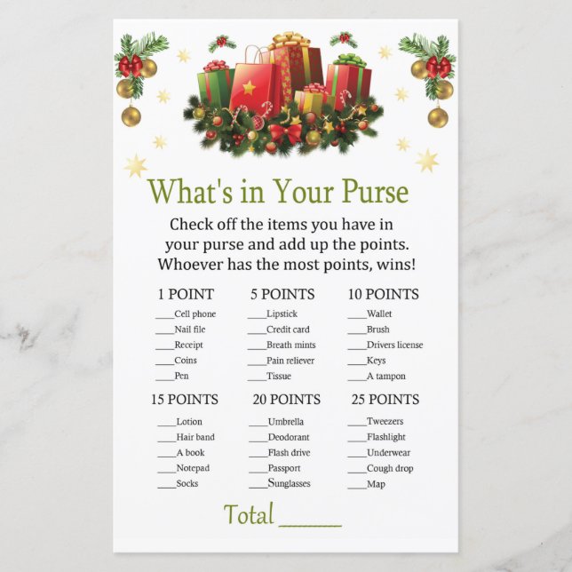 Christmas presents What's in your purse game (Front)